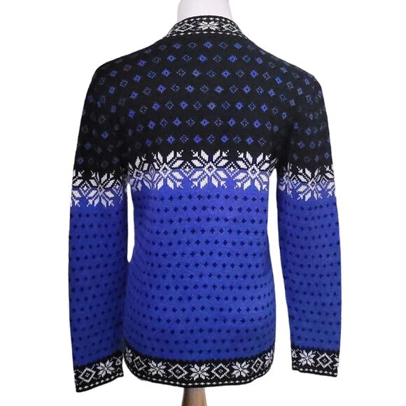 NOMADIC TRADERS Blue Fair Isle Snowflake Zip Up Cardigan Womens Medium - Picture 3 of 10